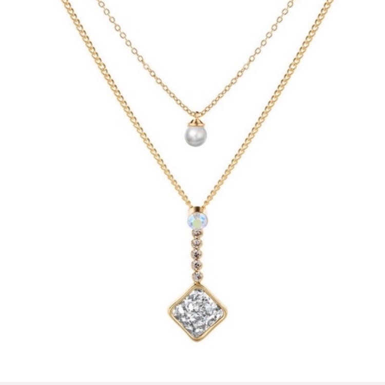 Silver Layered Druzy Necklace Nwt 24$